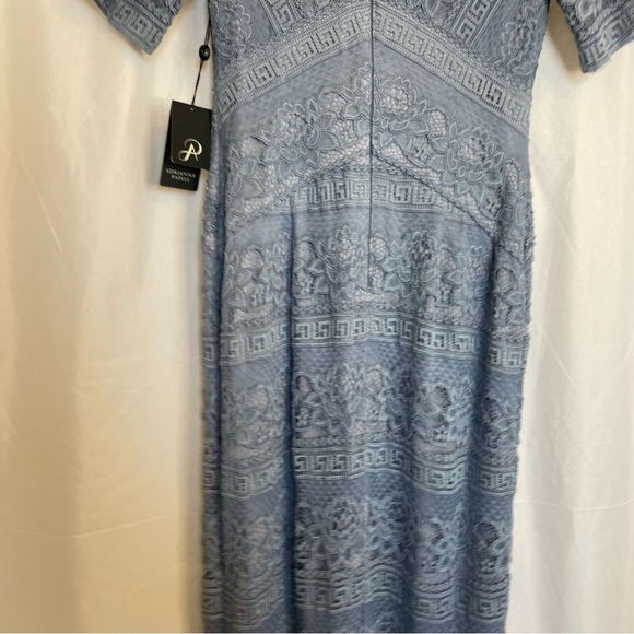 ADRIANNA PAPELL Women’s Blue Lace Beaded Full Length Formal Dress Size Small - Picture 12 of 16
